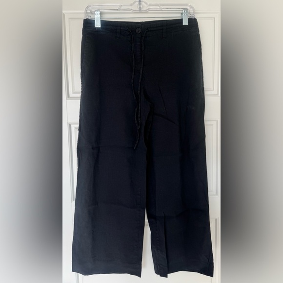 Theory Linen Blend Wide Leg Crop‎ Pants Black Womens Size 2 Drawstring - Picture 1 of 7